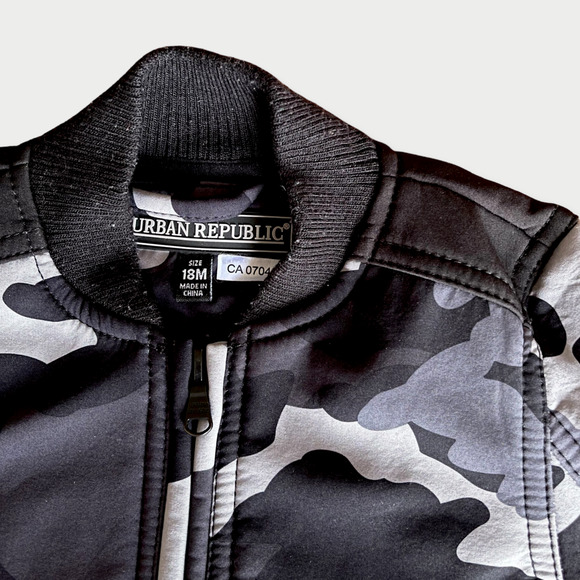 Urban Republic Baby Toddler Grey Camo Bomber Jacket 18 Months Black Zip Up Coat - Picture 2 of 4